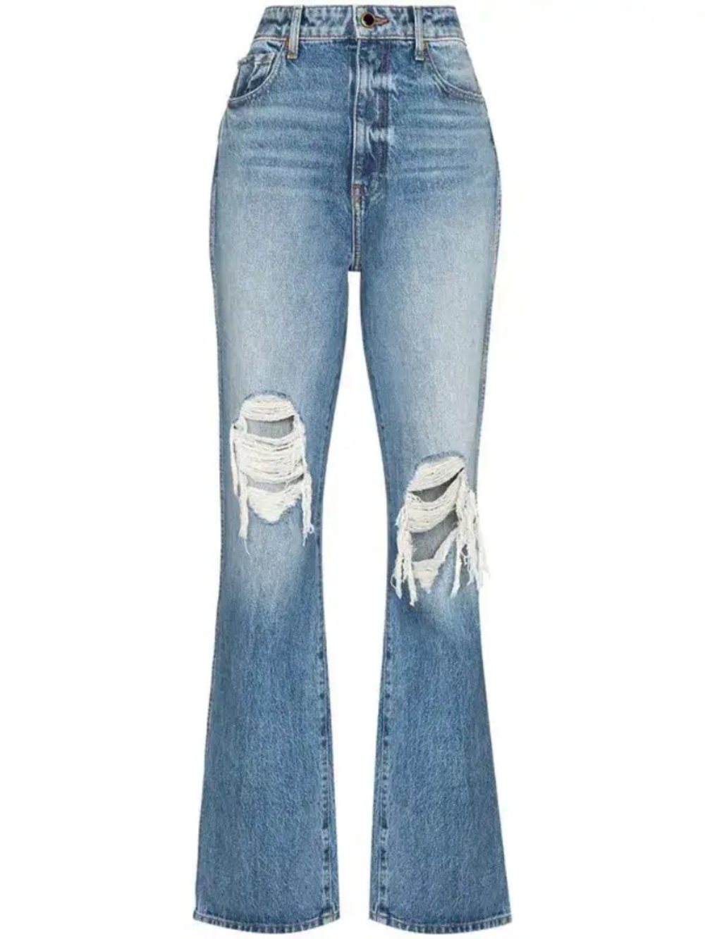Khaite Danielle Boise High Rise Straight Leg Distressed Jeans Blue Denim 25 NWOT